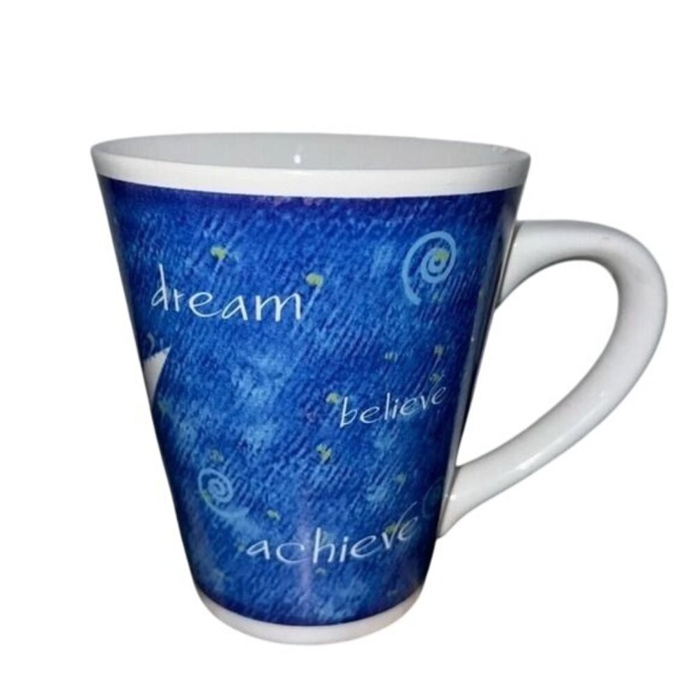 Mary Kay Dream Believe Achieve Mug Blue & White Ceramic Inspirational